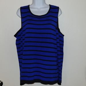 Striped cold shoulder sweater, large